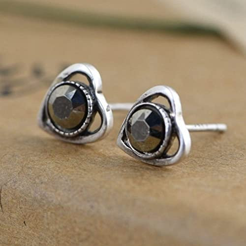 WLLDDDIU Ohrstecker,S925 Silber Ohrringe Ohrstecker Herzförmige Markasit Steinohrringe Stilvolle Knorpel Kleine Ohrstecker Frauen Mädchen Paare Männer