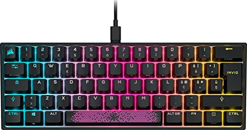 Corsair USB K65 RGB MINI Mechanical Gaming Keyboard 60% with ABS Keys (Customizable RGB Backlight, CHERRY MX Red Switch: Linear and Fast, AXON Technology) Italian QWERTY, Black