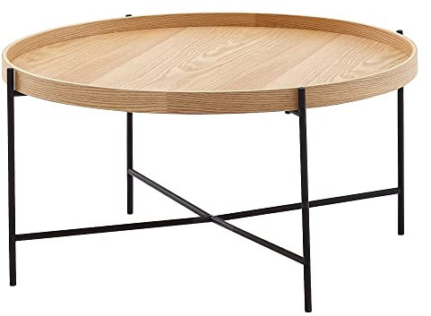 Beistelltisch Echo I rund 78x78x40cm Holz/Metall Eiche Tisch Sofatisch Wohnzimmertisch Kaffeetisch Ablage hoher Rand Fernsehtisch robust langlebig