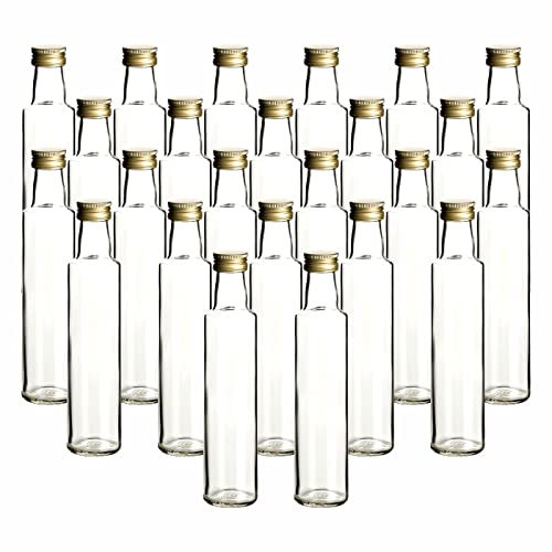 gouveo Dorica - Juego de 24 botellas de cristal (250 ml, con tapón de rosca), color dorado
