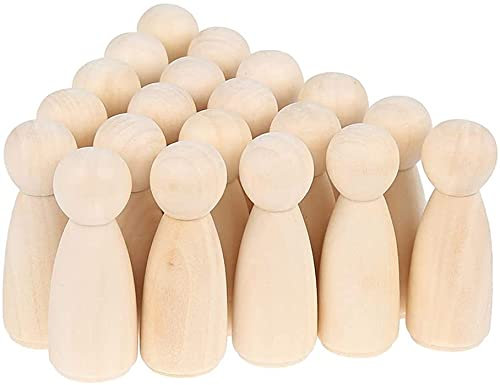Muross 20pcs Wooden Peg Dolls Unfinished Wooden Tiny Doll Bodies People Shapes Decorations for Kids Painting Craft Art Projects Peg Game Decor 65X23MM