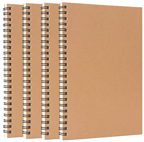 Skycase 4 Stück A5 Spiral Notizbuch,Spiralblock Notizbücher, Notizblock mit Spiralbindung,A5 liniert Tagebuch,Ringbuch Notizblock für Reisen Memos Büro Schule,120 Seiten/60 Blatt,201x140mm,Braun
