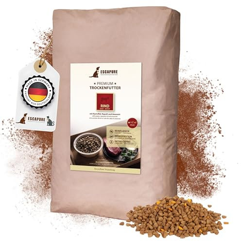 Escapure WELPEN Trockenfutter 12kg Beutel RIND - Hundefutter trocken mit Rapsöl & Amarant - Alleinfuttermittel für Hundebabys getreidefrei - Welpe Hundenahrung mit hohem Fleischanteil