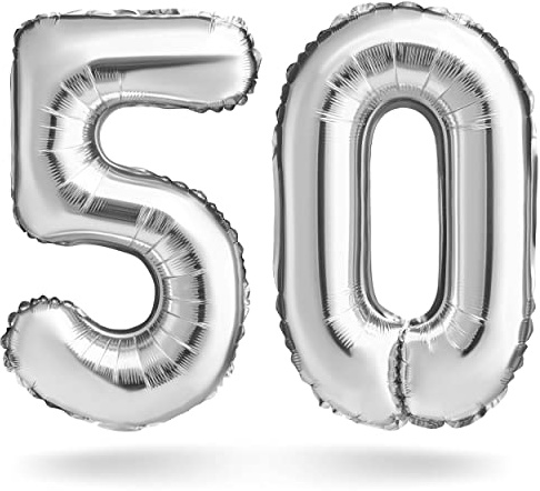 Zahlenballon, Silber, 40 cm, Geburtstagsdeko, Kindergeburtsag Deko, Jubiläum, Geschenk Folienballon für Luft oder Helium als Geburtstag, Hochzeit Abschluss Party Dekoration Überraschung (Zahlenset 50)