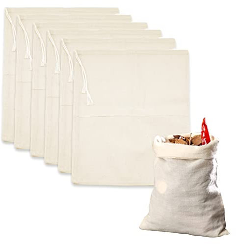 6 Pack Cheesecloth Bags, Reusable Tea Bags Washable Muslin Bags Natural Nut Milk Bag Cheese Cloth for Straining Nut Milk, Fruit Juice, Tea, Coffee, Cold Brew, Home Brewing (20 x 30cm)