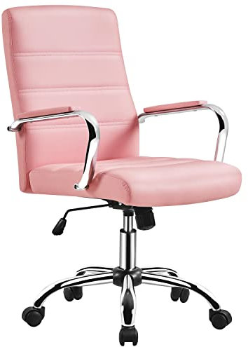 Yaheetech Fauteuil de Bureau Similicuir Chaise de Bureau Erconomique Hauteur Réglable Inclinable avec Dossier Rembourré Rose