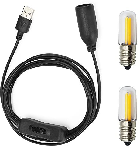 GutReise 5V USB to E14 Socket,2pcs E14 LED Bulbs 5V-6V Lamps for Table lamp Ceiling Christmas Star Home Decoration