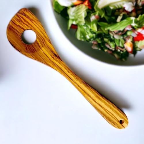 Olive Wood Pointed Stirring Rice Cooking Spoon with Hole 30 cm, Natural, Handmade, bio, Kitchen Utensils,Gift
