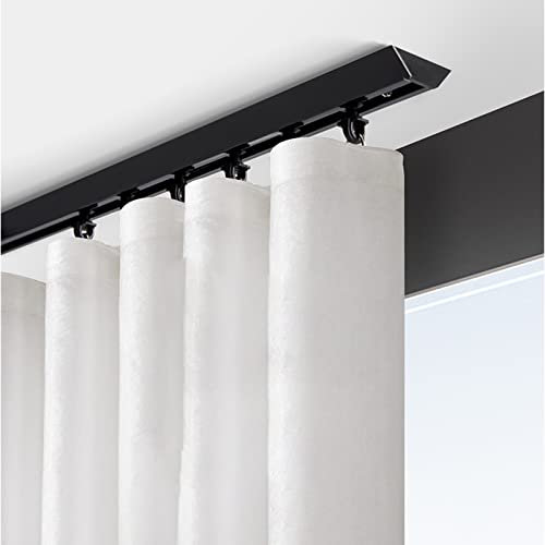 ZJKXJH Gardinenschiene Vorhang-Deckenschienen-System Schwarz, Raumteilerschiene Für Fenster, Schiebeglas, Tür, Schrank, Home Extra Lange Gerade Schienen Set (Size : 520cm/17ft/204.7in)
