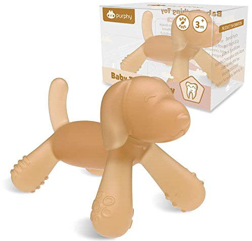 Purphy Beißring Baby, Weiche Silikon Beissring Baby, Beißspielzeug baby BPA-frei Odorless für 3-18 Monate Babys, Baby-Geschenk, 1Stück (Braun)