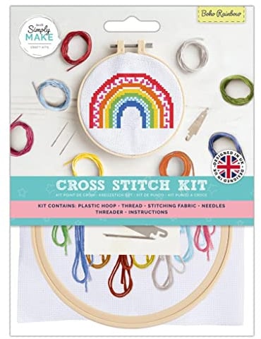 Simply Make Adults Colourful Boho Rainbow Embroidery Craft Cross-Stitch Kit, Makes A Perfect Present for Creativity, Hobby Enthusiast, Ideal for Beginners First Starter Sets, Make Your Own DIY Crafts