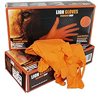 Guantes protectores de Nitrilo Diamantado reutilizables. Sin Látex (LATEX FREE). Guantes sin polvo. Color naranja alta visibilidad. Talla M/L/XL. Dispensador de guantes de 50 unidades. (XL)