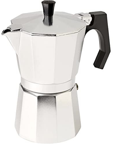 TIENDA EURASIA - Cafertera Italiana de Aluminio, Diseño Clásico para Preparar Café, Apto para Gas, Vitrocerámica y Cocina Eléctrica, Medidas en 3,6,9 y 12 Tazas (3 Tazas)