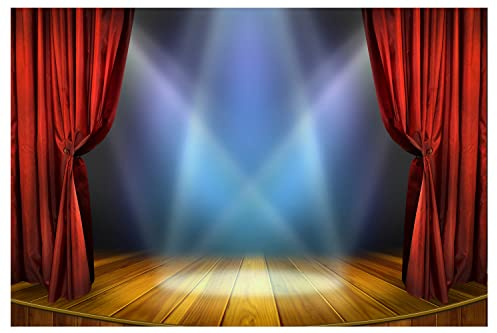 SADFA Theaterbühnenhintergrund aus Vinyl, mit Strahlern, rustikaler Holzboden, für Festivals, Feiern, Shows, Banner, Dekoration für Fotografie, Videoaufnahmen, Studio-Requisiten, 3 m x 2,4 m, Rot