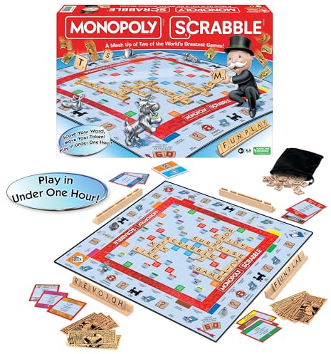 Monopoly Scrabble Game, Play in Under ONE Hour, Score Your Scrabble Word - Move Your Token, By Winning Moves Games USA, Mash-Up of 2 of the World's Greatest Games, 2 to 4 Players Ages 8+ (1250)