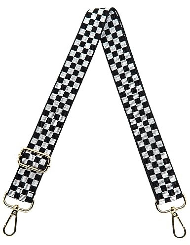 S&loyoe Ersatzriemen für Handtaschen, verstellbar, breit, Gitarrengurte für Handtaschen, 3,8 cm, Kariert, Weiß, Schwarz, Large