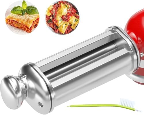 ZACME Nudelrolleraufsatz für alle KitchenAid Standmixer, Edelstahl Teigrolleraufsatz mit 8 Einstellbarer Dicke Knauf, Raviolis, Pasta Maker für die Herstellung von Lasagne-Nudeln, Raviolis