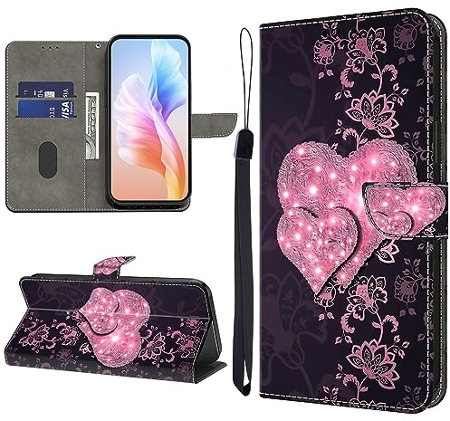 KEDBBAO Handyhülle für Samsung Galaxy A72 4G/5G Hülle Muster Klapphülle für Galaxy A72 Leder Tasche Case Flip Magnet Motive Wallet Schutzhülle für Samsung A72 Hüllen, Liebe Pfirsich