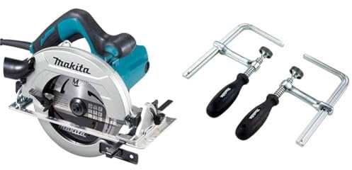 Makita HS7611J Kreissäge, 1600 W, 240 V, Blau, 190 mm & 194385-5 Schraubzwinge 1 Paar (2 Stück), Silber, 5 x 160 mm