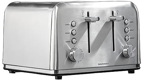 Daewoo Kensington, Toaster 4 Slice, Stainless Steel, Removable Crumb Tray, Defrost, Reheat And Browning Controls, Cancel Function, High Lift Lever, Easy To Clean, Stainless Steel