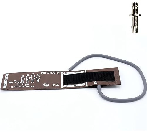 Manguito NIBP con conector BP12 para recién nacidos, tubo único de 6-11 cm, manguito de presión arterial neonatal de repuesto marrón PU reutilizable