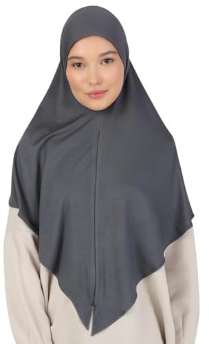 Prien Kopftuch Damen mit reißverschluss, Muslim Hijab Kleider, Muslimische Lang Konfektions Schal, Frauen Kopftücher Gebetskleidung, Abaya, Khimar, Türkisch Islamische Kleidung (Dunkelgrau)