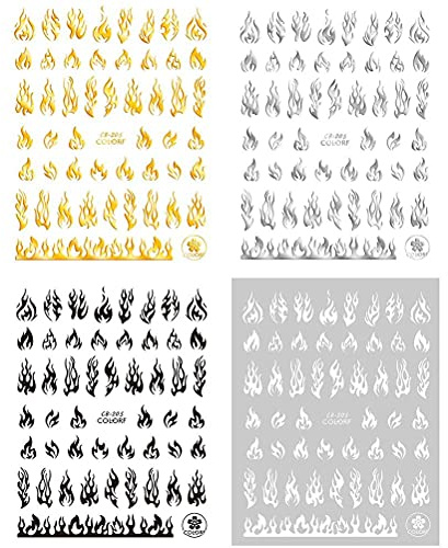 Nail Art Decals for Women,4 Sheet Flame Nail Stickers Self Adhesive DIY Nail Sticker Decals Nail Art Tips Stencil Stickers Flame Design Manicure Tips Nail Decoration for Women