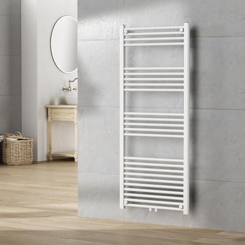 [neu.haus] Radiateur Sèche-Serviettes Chauffage pour Salle de Bain Porte-Serviettes Mural Chauffant à Eau Chaude 655 W Acier 140 x 60 cm Blanc
