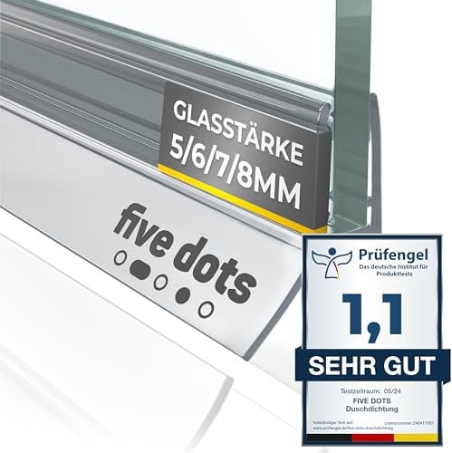 five dots Duschdichtung 6mm NEU2025 - Duschdichtungen für Duschtüren ohne vergilben - Dichtung Dusche Glastür 6mm hält 100% dicht - Duschtürdichtung Unten - Duschkabinen Dichtungen
