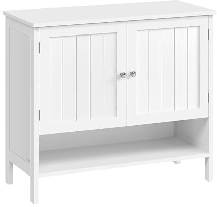 VASAGLE Schuhschrank, Schuhregal, Schuhaufbewahrung, moderner Landhausstil, freistehender Schrank mit höhenverstellbaren Ablagen, 35 x 80 x 70 cm, Eingangsbereich, wolkenweiß LBC044W01