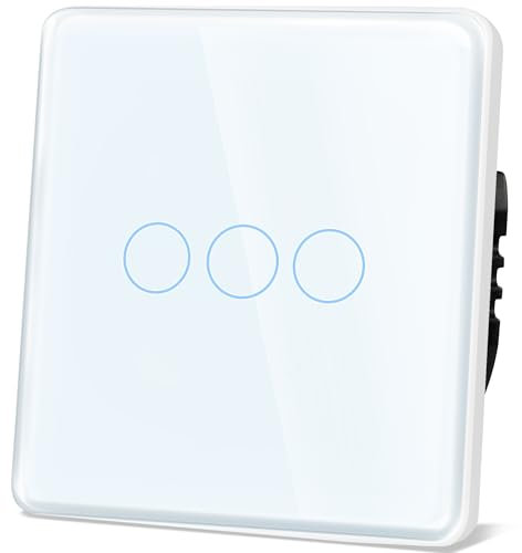 TAWOIA Interruptor de luz táctil de 3 vías, 1 vía, empotrable, con interruptor de luz curvado 2,5D, placa de cristal, 86 x 86 mm, color blanco