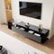 Merax Meuble TV bas en bois brillant - Meuble de salon avec parois en verre et éclairage LED variable