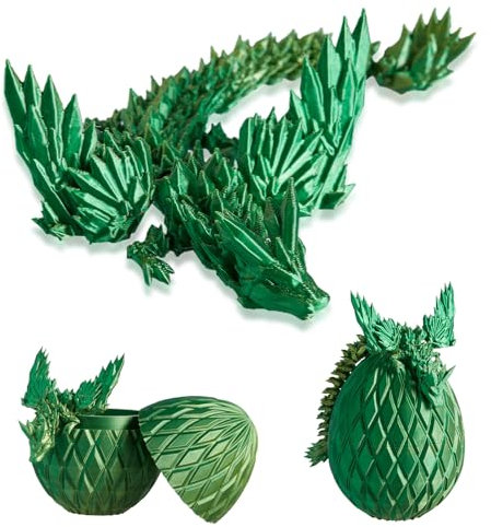Joyyko Drachenei,13-Zoll-Drachenspielzeug,Beweglicher Drache,Zappelspielzeug für Autismus/ADHS,3D-gedrucktes Geschenkspielzeug,Chefschreibtischspielzeug,Heimbüro-Dekoration (Lasergelbgrün)
