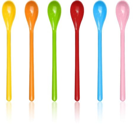 XMNIVATE 6-Piece Long Handled Colored Spoons, Melamine Material, 19cm Long