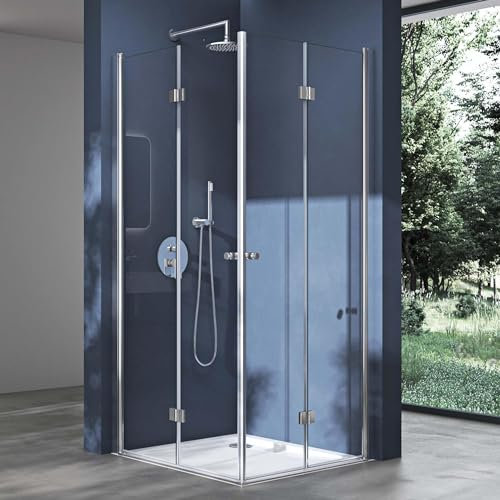 doporro Box Doccia Angolare con Doppia Porta a Soffietto Pieghevole 180°, Vetro Temperato 6 mm Trasparente, Profilo Alluminio Cromato, 70x90x190 cm - Ravenna26k