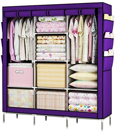 Stoffschrank, Kleiderschrank, tragbarer Schrank, Kleiderschrank, Aufbewahrungsschrank, Stehschrank, Stoffschrank, tragbarer Kleiderschrank, Lila_130 x 45 x 175 cm