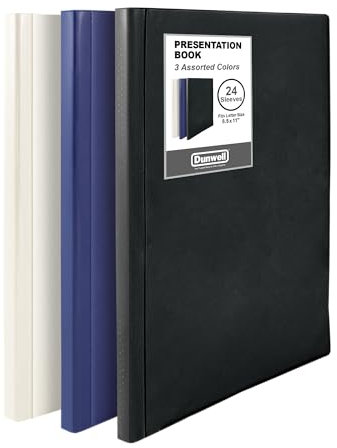 Dunwell Präsentationsmappe mit 24 Fächern, 48 Seiten, 21,6 x 27,9 cm, mit Kunststoffhüllen, Aufbewahrung und Organizer für Dokumente, Zertifikate, Projekte, Fotos (3 Stück, sortiert)