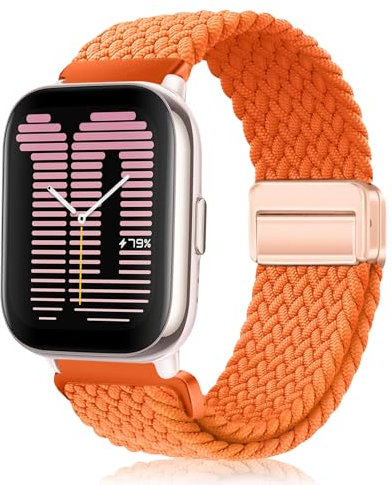 PaceBid 20mm Nylon Armband Kompatibel mit Amazfit Active 2/Active/GTR Mini/GTS 4/4 Mini/Bip 3/Bip 3 Pro/GTS 3/2, Geflochtenes Magnetisch Ersatzarmband für Amazfit Active2 Square/GTR 42mm - Orange