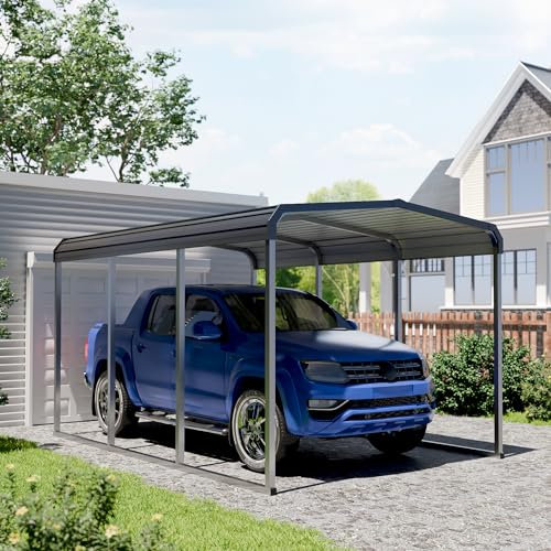 REPICK 10x15 FT Heavy Duty Metal Carport with Galvanized Steel Roof and Metal Carport Kits, Outdoor Carport Canopy Enhanced Base, Multi-Purpose Extra Large Car Shelter for Car, SUV, Truck and Boats