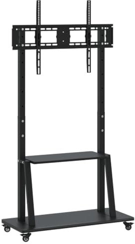 vidaXL TV Stand on Wheels - Adjustable Height 32-90 Inch Screens Mobile TV Cart with Storage Shelf, Black Steel, Max 100 kg