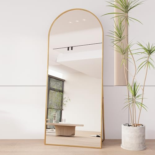 DGCZYXGL Miroir Complet Arqué 180x80cm,Miroir Pleine Longueur,Grand Miroir Arqué en Pleine Longueur avec Cadre en Aluminium,Miroir sur Pied Penché ou Suspendu pour Salon, Chambre, Or