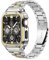 MioHHR Stainless Steel Watch Band with Case Compatible with Apple Watch Series 10 46mm,Rugged Strap with Metal Protective Bumper Cover for iWatch Band Men(Silver/Gold)