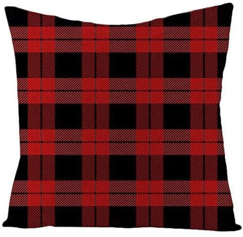 Kissenbezug 50x50 Rot Kariert Schwarz Kissenbezüge Leinen Deko Kissen für Sofa Schlafzimmer Gartenbett Outdoor Kissen Waschbar Kissenhüllen Atmungsaktiv Kissenbezug