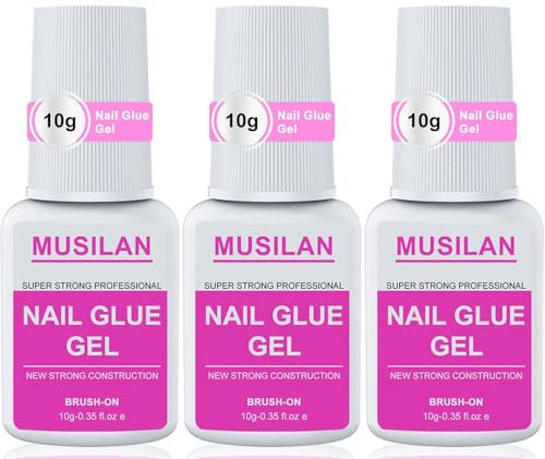MUSILAN Neues Upgrade Nagelkleber für Kunstnägel, 3 * 10g Halbfester Nagel kleber für Tips, Schnelltrocknend, Leicht zu tragen, Salon-Qualität Acryl kleber mit Pinsel Nail Glue Gel für Press on nails