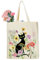 Baumwolltasche Bedruckt Canvas Tote Bag Aesthetic Einkaufstasche mit Katze Stoffbeutel 35 x 42 x 8 cm - Damen Tragetasche mit Katze Blumen, Geschenke für Frauen Freund Mama zum Geburtstag