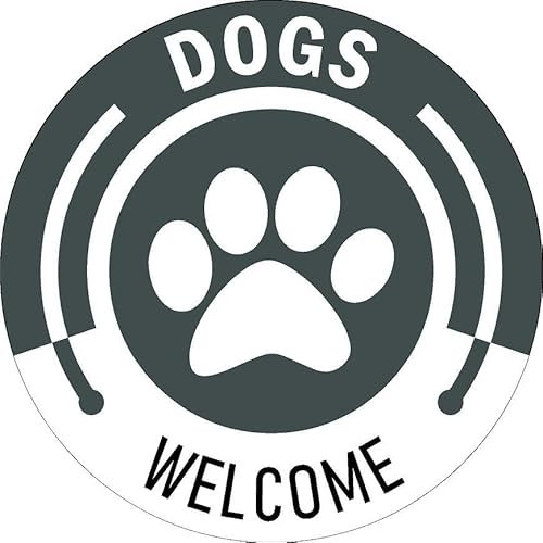 Dogs Welcome, grey sign - Self adhesive sticker (100mm x 100mm)