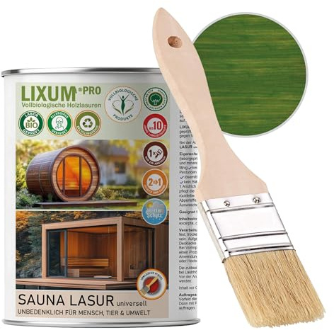 LIXUM PRO 100% biologische & natürliche BIO Sauna & Fasssauna Holzlasur - Holzschutz & Holzpflege, Farbe: Olivgrün 0.92, Inhalt:500 ml (ca.15m²)