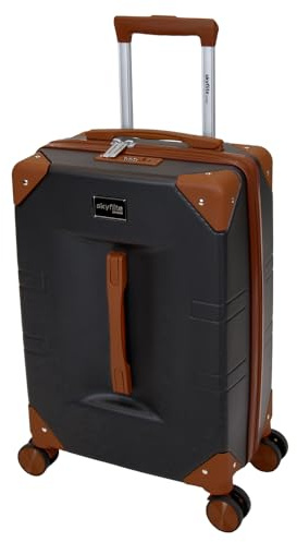 SKYFLITE Retro Trunk Suitcase, 55cm Cabin Size, TSA Lock, 33L Capacity, Black/Ivory/Blue (Black)