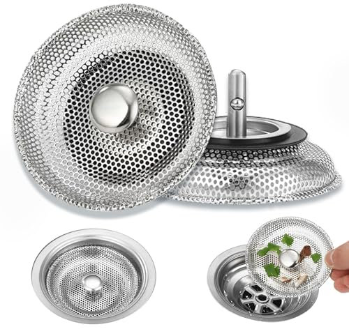 2 pièces Filtre Evier Cuisine, Bouchon Evier Cuisine, Crépine de vidange, Bouchon de panier en acier inoxydable,Convient pour la cuisine, la salle de bain contre les blocages, les odeurs(diamètre 8cm)