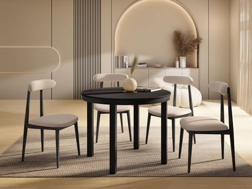 Runder Ausziehbarer Esstisch mit Schwarzem Metallgestell – Tisch mit Schwarzen Metallbeinen im Loft-Stil – Platzsparender Tisch für Wohnzimmer, Esszimmer oder Küche – Schwarz – 100 bis 180 cm